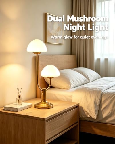 Lightdot Gold Mushroom Table Lamp for Bedroom Dimmable Cute Desk Lamp