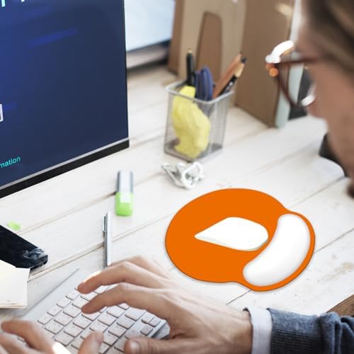Ergonomic Mouse Pad with Memory Foam, Comfortable Mouse Pads with Wrist Support, Pain Relief Mousepad with Non-Slip PU Base for Office, Home, Orange White