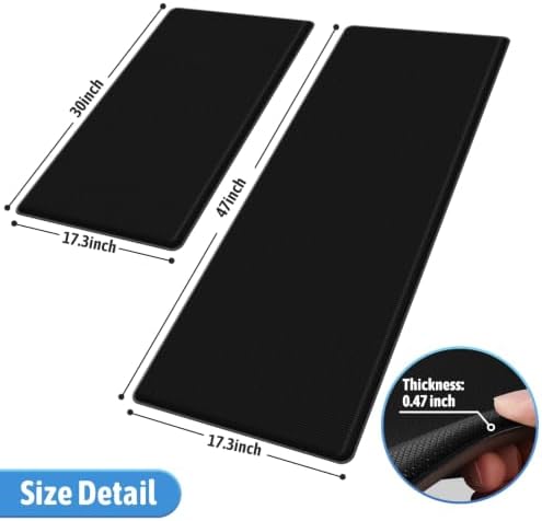 StepLively Kitchen Mat for Floor 2 PCS, Anti Fatigue Rugs, Black