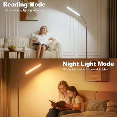 Yikuneng Dimmable LED Floor Lamp, Super Bright Reading Lamps Floor Standing lamp with Remote & Touch Control, Stepless Dimming & 2700K-6500K Color Temperature, for Living Room Bedroom Office, Brown