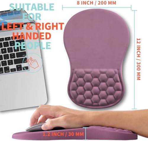 Ergonomic Mouse Pad Wrist Support with Memory Foam Massage Bulge, Carpal Tunnel Pain Relief Mousepad Wrist Rest for Mouse(12x8 inch, Dark Pink)