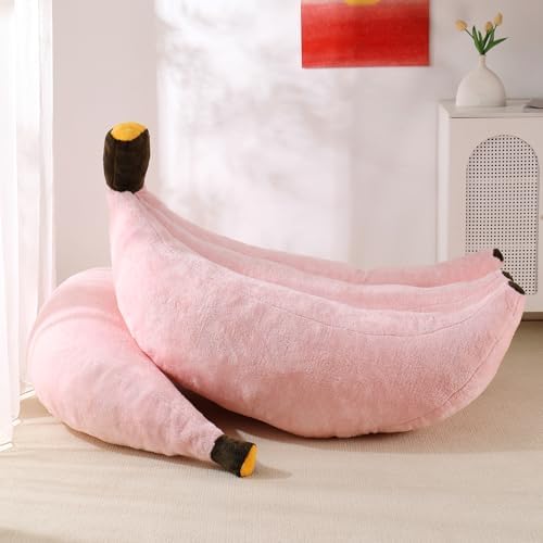 Banana Bean Bag Chair with Ottoman, Floor Sofa Bed with Footrest, Comfy Convertible Lounger for Adults, Plush Couch for Bedroom, Living Room or Dorm, L-Pink