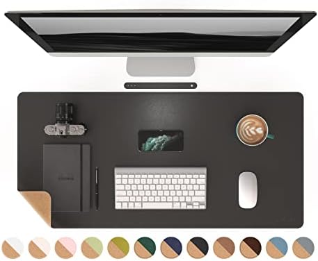 RENMTURE Dual-Sided Mouse Pad, Natural Cork & PU Leather Large Desk Pad for Office and Home Work, Desk Protector Non-Slip, Waterproof, Easy Clean (Black, 36"x17")