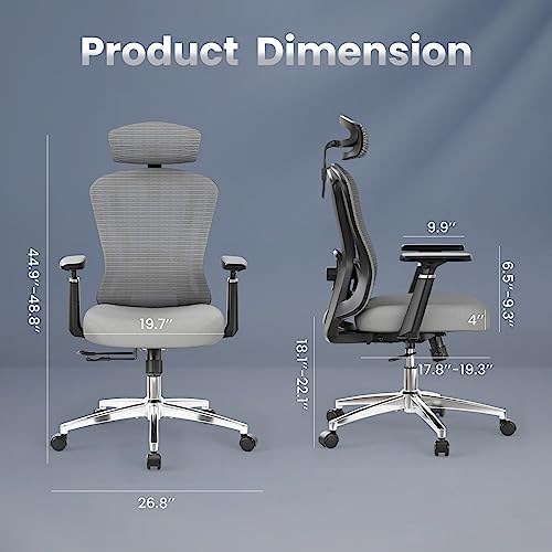 High Back Mesh Office Desk Chair, Adjustable Lumbar & Headrest, 350lb