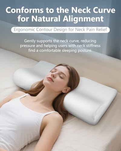 SMDR Ergonomic Memory Foam Cervical Pillow, Orthopedic Waterdrop Design Neck and Shoulder Support Pillow for Pain Relief, Spine Alignment, High-Low Contour (4.3"–1.2"), Washable Breathable Cover