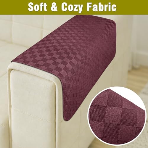 Couch Arm Covers, Sofa Arm Covers, Waterproof Armrest Cover for Sofa, Loveseat, Armchair, Anti-Slip Recliner Arm Cover, Headrest Cover, Arm Chair Covers Set of 2 (Burgundy, 22"×18")
