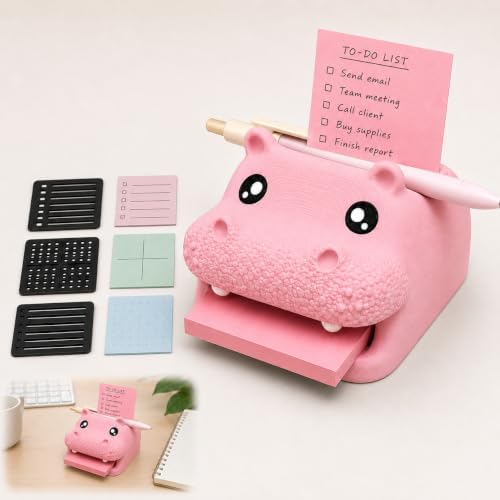 Note Toad Desk Organizer Sticky Note Holder – Frog Shaped Sticky Note Stencil and Holder with 3 Writing Guides, Creative Sticky Note Dispenser for Desk，Pink Hippo