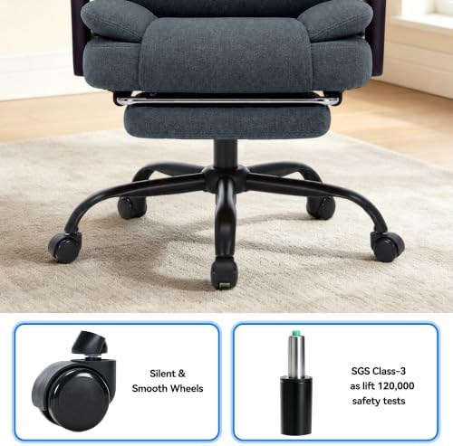 600LBS Executive Office Chair with FootRest for Heavy People High Back Ergonomic Gaming Chair with Lumbar Support Reclining Home Office Desk Chair with Pocket Spring Cushion Fabric (Gray)