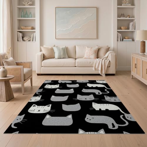 5'x7' Midnight Black Cat with Silver Accents Ultra-Soft Area Rug