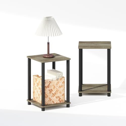 Furinno Turn-N-Tube Night Stand Set of 2, 2-Tier Nightstand, French Oak