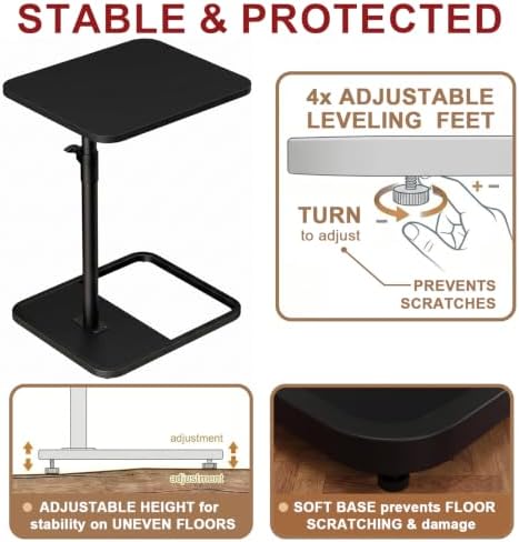 GOYLSER Large C Shaped Tv Trays Living Room End Table End Stand, Black Minimalist Wooden c Table for Sofa, Height Adjustable Tv Tray Tables Swivel Side Table for Dinner Eating