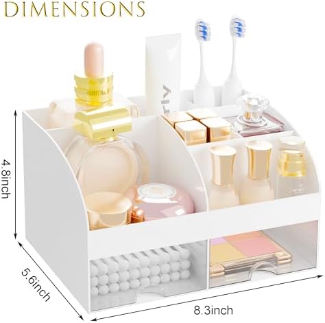 Makeup Organizer with 2 Drawers, Countertop Cosmetic Storage for Vanity