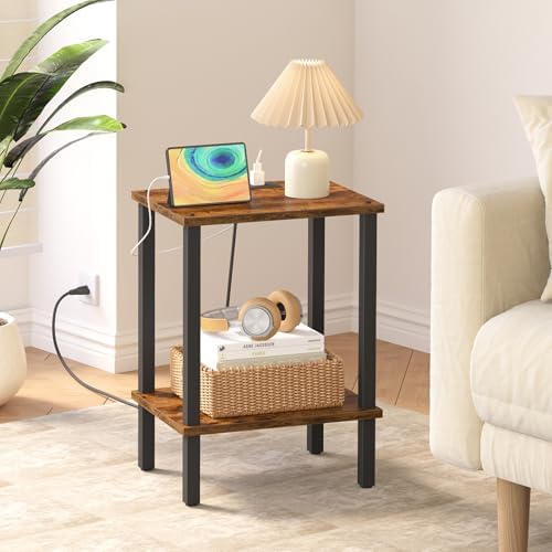 TUTOTAK End Table with Charging Station, Side Table, Nightstand