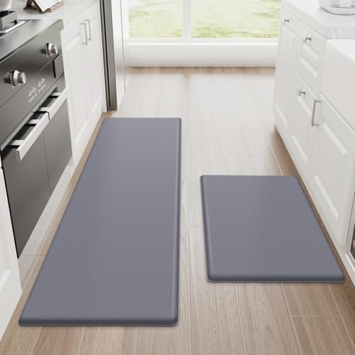 StepRite Kitchen Mats for Floor, 2-Piece Anti-Fatigue Kitchen Rugs, Grey