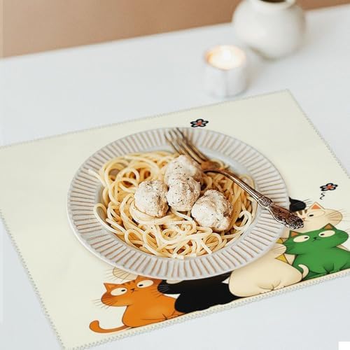 Colorful Cats Stack Washable Placemats Set of 4, Durable Heat Resistant Table Mats 17.7 X 11.8 Inch for Dining Table Kitchen Decor Indoor Use