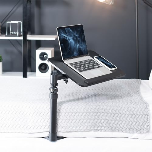 Height Adjustable Under Mattress 20 inch Bedside Desk, Works with Lofts and Beds Without Frames, Tilting Desktop, Fits Laptops, Books, and More, Black
