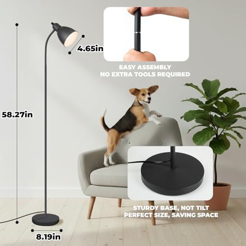 Floor Lamp, Industrial Floor Lamps for Living Rooms & Bedrooms - Rustic Farmhouse Reading Lamp Standing, Adjustable Metal Heads Indoor Task Lighting for Living Room Office Home Décor (All Duck Black)