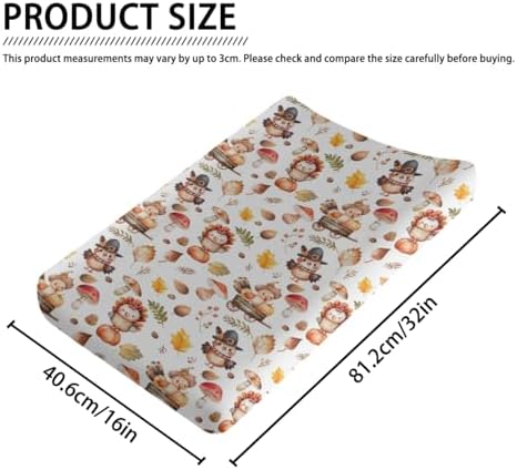 Cartoon Thanksgiving Turkey Pumpkin Mushroom Pattern Baby Changing Pad Cover, Unisex Fall Winter Nursery Diaper Changing Table Pad Mat Sheet for Boys Girls-16x32