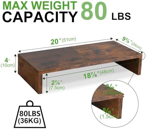 TEAMIX 2-Pack Monitor Stand Riser 20 inch, Wooden Tabletop Shelf, Brown