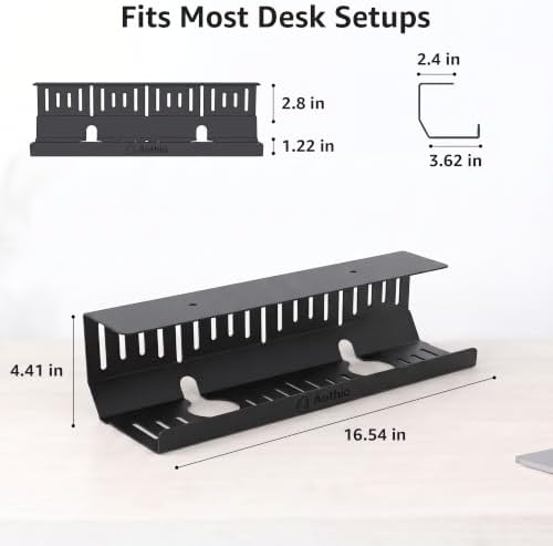 Aothia Under Desk Cable Management Tray (16.5 in, Metal, Black)