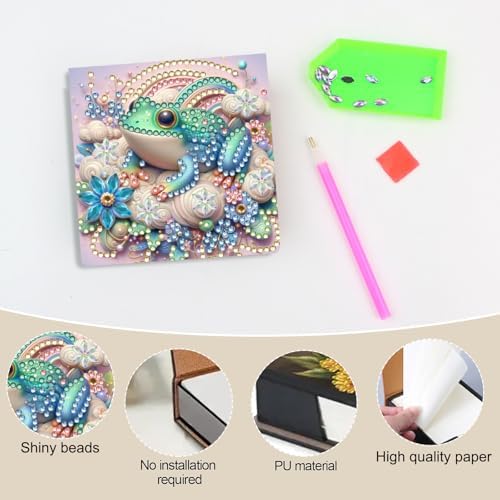 Frog Diamond Painting Note Box Memo Pad Holder,Animal Diamond Art Sticky Notes Organizer for Desk, Aesthetic Stationery Storage Case for Office,School Supplies (Frog)