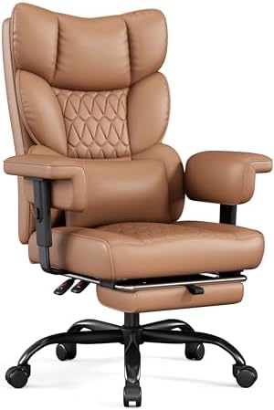 Misolant Big and Tall Office Chair with Footrest, High Back Executive Desk Chair with Adjustable Lift Armrest, 155°Recline，Lumbar Support Pillow, Faux Leather Gaming Chairs for Home or Office