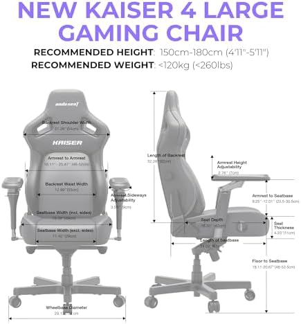 Anda Seat Kaiser 4 Large Gaming Chair for Adults - Ergonomic Black Fabric Gaming Seat with 6D Armrest, Comfortable Office Chair with Lumbar Support, Heavy Duty Wide Computer Seat