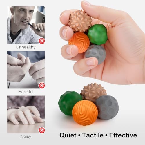 Fidget Toys Adults – 4PCS Magnetic Silicone Stress Balls for Anxiety, Focus & ADHD Relief, Textured Sensory Desk Gadgets, Stocking Stuffers or White Elephant Gifts for Men Women Teens