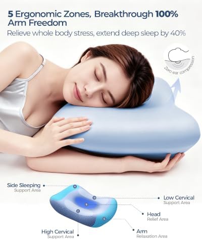 Kayfia Cervical Neck Pillow Side Sleeper Pillow for Neck Pain Relief, Bule
