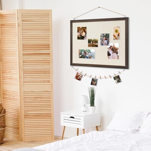 DOLLAR BOSS Bulletin Boards with Linen, 24"x18" Cork Board, Dark Walnut