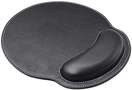 Mouse Pad Leather Wrist Rest Support, Ergonomic Memory Foam Mouse Wrist Rest Pad with Non Slip Rubber Base, Durable, Comfortable Mousepad for Computer Pain Relief at Home, Office, Work Travel, Black