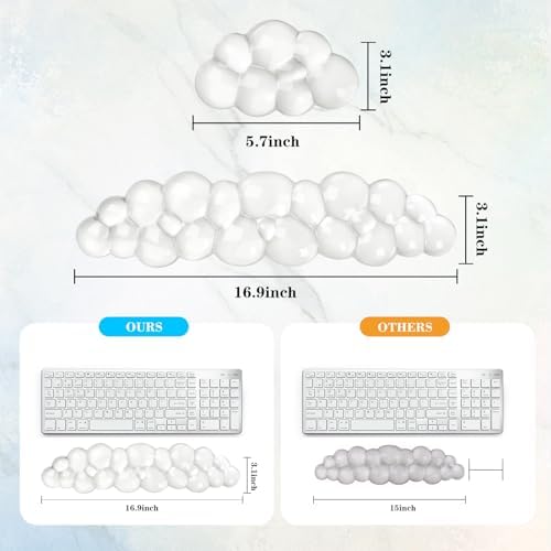 Gel Cloud Keyboard and Mouse Wrist Rest, Cute Wrist Support and Arm Support Keyboard Rest for Keyboard and Mouse Typing Pain Relief，Suitable for Office/Computer/Laptop/Gaming（White）