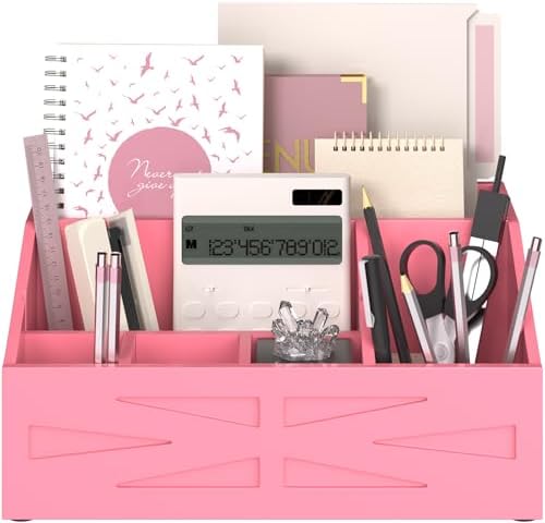 Wood Mail Organizer Countertop,Farmhouse Desk and Kitchen Countertop Storage, Letter Sorter, Desk Mail and Bill Organizer, Desktop File and Paper Holder (Pink)