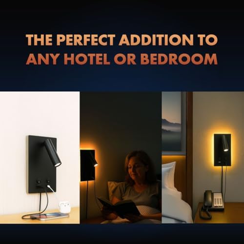 Newhouse Lighting 5 in. W x 9 in. L Vera Spotlight Reading Light in Matte Black with USB-A and USB-C Charging Ports NHRL-VE-BLK, Bedside Lamp for Nightstands, Space-Saving Office Desk Accessory
