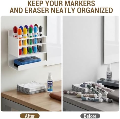 MyGift Dry Erase Marker Holder 10 Slots Whiteboard Marker Holder For Wall Dry Erase Eraser Holder Wall Mount White