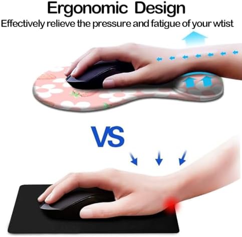 Ergonomic Mouse Pad with Wrist Support,Mouse Pad with Wrist Rest and Coaster Set,Office Supplies Non-Slip Mouse Pads for Desk, Non-Slip Comfortable,Pink Floral