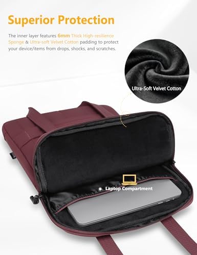 HYZUO 13.3-14 Inch Puffy Laptop Case Sleeve Padded Handbag, Wine Red
