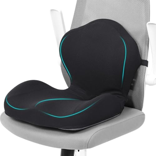 Office Chair Cushion with Lumbar Support Pillow Memory Foam Seat Cushions Ergonomic Dual Layer Integrated Back Pillow for Sciatica Pain Relief for Office Gaming Chair