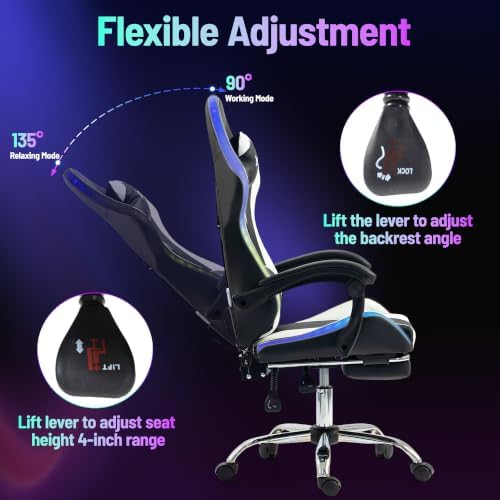 RGB Gaming Chair with Massage, Black/White