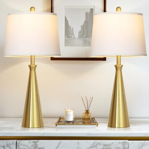 Rinweey 28" Modern Gold Touch Table Lamp Set of 2 for Living Room,Gold Bedside Lamps with USB A+C Ports - Gold Metal Table Lamp Set for Nightstand, End Table - 2 Bulbs Included