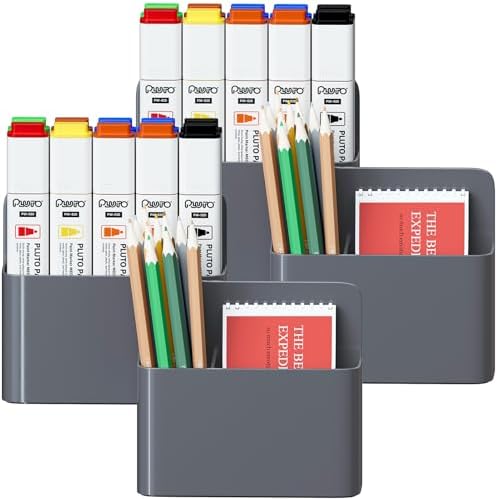 Magnetic Dry Erase Marker Holder, Magnetic Pen Holder Whiteboard Pen Holder Dry Erase Marker and Eraser Organizer,Powerful Neodymium Magnets 4pcs (Grey)