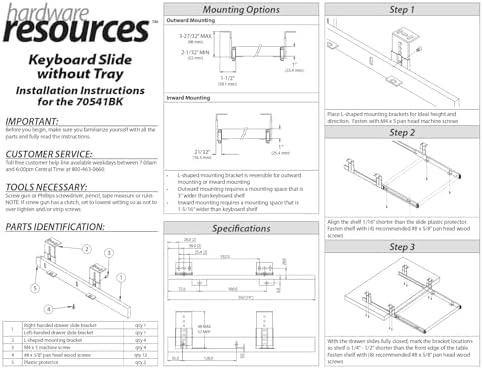 Hardware Resources 14" Keyboard Slide Without Tray, Black