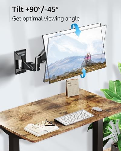 MOUNTUP Monitor Wall Mount for 17-32 Inch Computer Screen, Wall Mounted Arm Support 4.4-17.6lbs Display, Computer Monitor Arm, VESA Bracket for VESA 75x75mm and 100x100mm, Black