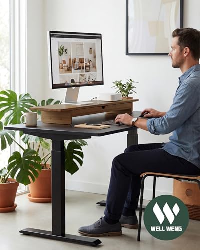 42” Dual Monitor Stand Riser with Large Drawer Keyboard Storage