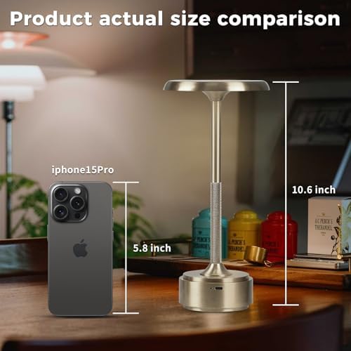 Cordless Rechargeable Modern Metal Table Lamp, Touch Dimming, 3-Color