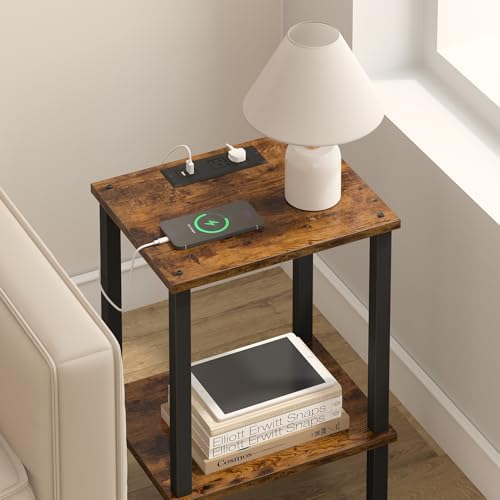 TUTOTAK End Table with Charging Station, Side Table, Nightstand