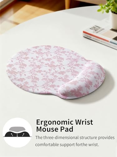 Seorsok Cute Sage Pink Floral Mouse Pad with Gel Wrist Support Mouse Pad,Ergonomic Aesthetic,Comfort Mousepad for Office Work Computer,Pain Relief Mousepad with Non-Slip Silicone Base,Blooming Flower