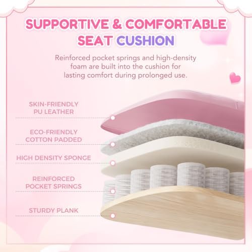 Gaming Chair, Ergonomic Computer Chair with Cat Embroidery, Pink