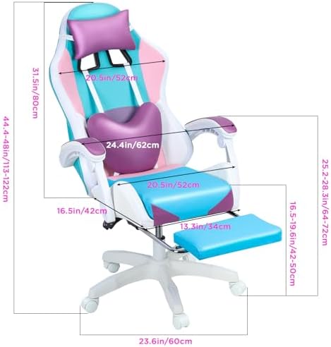 Gaming Chair with Lights, Ergonomic High-Back Office Chair with 360° Swivel & Adjustable Recline, Racing Style Faux Leather Computer Chair for Game Room, Home & Office