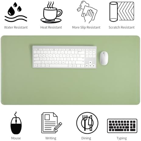 Leather Desk Mat with Stitched Edges, 27.6" x 13.8" Green Keyboard Mat